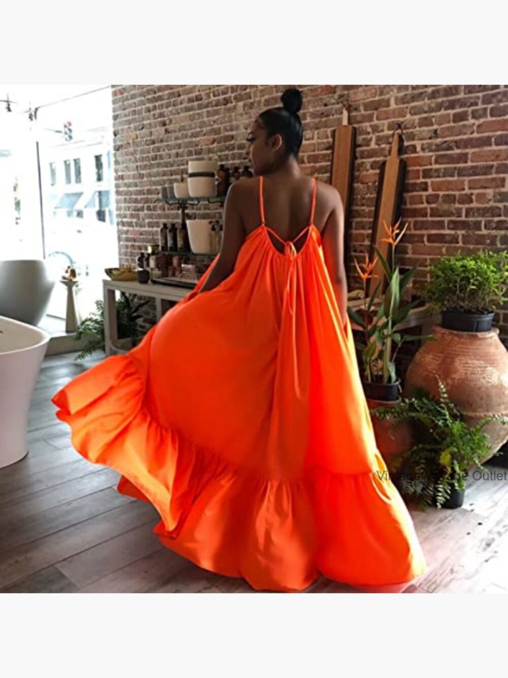 Sleeveless Ruched Ruffle Hem Maxi Swing Dress with Pockets - Picture 4 of 7